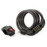 Bike Lock Cable SANREN Self Coiling Resettable Combination Cable Bike Lock with Free Mounting Bracket 4 Feet x 12 Inch