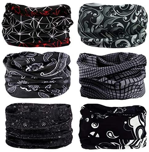 FAYBOX 6pcs Magic Wide Wicking Headbands Outdoor Headwear Bandana Sports Scarf Tube UV Face Mask for Workout Yoga Running Hiking Riding Motorcycling