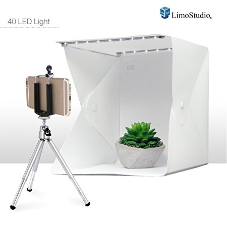 LimoStudio Cube Foldable Table Top 40 LED Light Box with Mini Tripod and Cellphone Holder, Photo Shooting Tent for Small Item Commercial Product Shooting, AGG2622V2