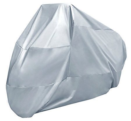 GOLXM Silver Waterproof Sun Motorcycle Cover Bike Cover, Indoor/Outdoor Scooter Cover,Silver Cloth Anti-radiation, Avoid Overheating, UV Protection, Fits up to 108" Motors (XXL, XX Large, All Season)