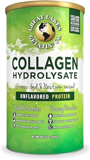 Great Lakes Wellness Collagen Hydrolysate Powder, Unflavoured 454g | Kosher, Grass-Fed Bovine Hydrolysed Collagen Peptides | Protein Powder Supplement