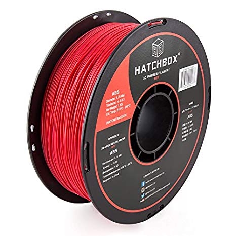 HATCHBOX 3D ABS-1KG1.75-RED ABS 3D Printer Filament, Dimensional Accuracy  /- 0.05 mm, 1 kg Spool, 1.75 mm, Red