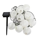 Set of 10 White Solar IndoorOutdoor Mini Oriental Style Nylon Lantern Plug-in String Lights - Expandable to 150 Lights