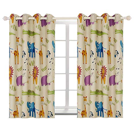 BGment Kids Blackout Curtains for Bedroom Eyelet Thermal Insulated Room Darkening Variety Animal Patterns Printed Curtains for Nursery,Set of 2 Panels (W46 x L54 Inch,Beige Zoo)