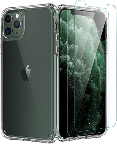 iPhone 11 Pro Case，[Airbag Series] with [2 x Tempered Glass Screen Protector] [ Military Grade ] 15Ft. Drop Tested [Scratch-Resistant] | Wireless Charging | for Apple iPhone 11 Pro 5.8 Inc- Clear