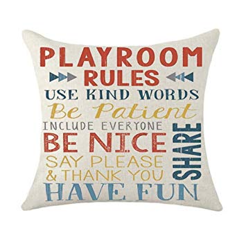 SLS Family playroom rules Cotton Linen Decorative Throw Pillow Case Cushion Cover linen Pillow case 18X18 (6)
