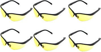 UV Protecting Adjustable Safety Glasses Yellow Tint,7821 (6 pack)