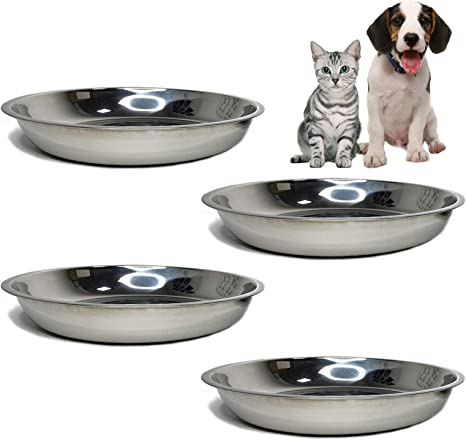 kathson Stainless Steel Whisker Relief Cat Bowl, 4 pcs Shallow and Wide Bowls, Pet Cat & Dog Feeding Large Dishes Fits with Elevated Stands Pet Bowl Stand (10.22 Inch Dia.)