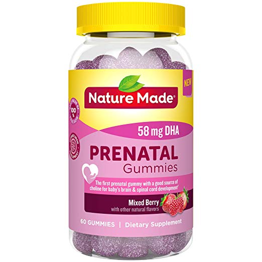 Nature Made Prenatal Gummies with 58 mg DHA & 100% Daily Value of Folic Acid, 60Count to Support Baby’s Development
