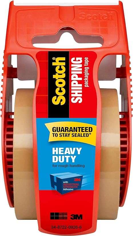 Scotch Heavy Duty Shipping Packaging Tape, 1 Roll with Dispenser, 1.88" x 27.7 yd, 1.5" Core, Great for Packing, Shipping & Moving, Tan (143L)