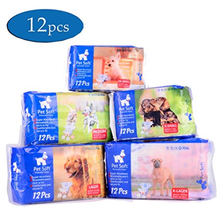 Pet Soft Pet Disposable Female Puppy Dog Diaper,12Pcs,72Count,XXS--XL