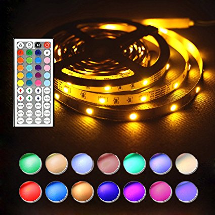 Led Strip Lighting 5M 16.4 Ft 5050 RGB 150LEDs Flexible Color Changing Full Kit with 44 Keys IR Remote Controller , Control Box ,12V 2A Power Supply ,Not-Waterproof