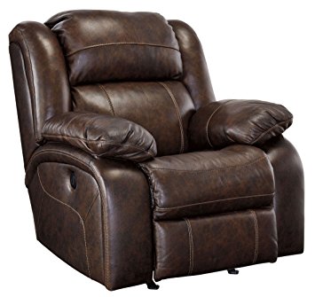 Ashley Branton U7190125 40" Rocker Recliner with Top-Grain Leather on Seating Area Thick Divided Back and Overstuffed Cushion in
