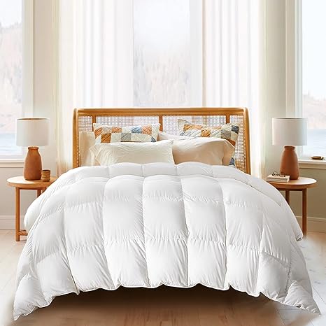 puredown Goose Feather Down Comforter Oversized Queen Size, All Season Duvet Insert, Cloud Soft Hotel Collection Bedding Comforters 100% Cotton Shell, All Season-white