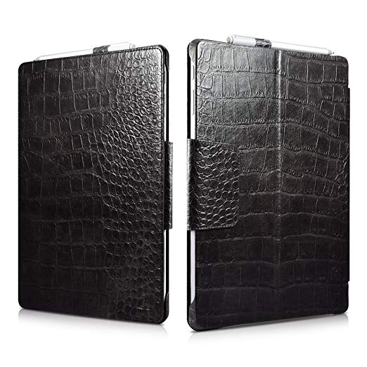 Surface Pro 4 Case, Icarercase Crocodile Series Genuine Leather Folio Cover with Pen Holder and Stand Function for Microsoft Surface Pro 4 12.3 Inch, Compatible with Surface Pro 4 Original Keyboard