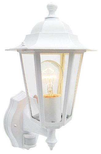 Choose Black or White Outdoor PIR Security Sensor Traditional Lantern Shape Flood Light. Self contained & waterproof unit. Movement Detecing Floodlamp FloodLight Detector Wall Lamp.