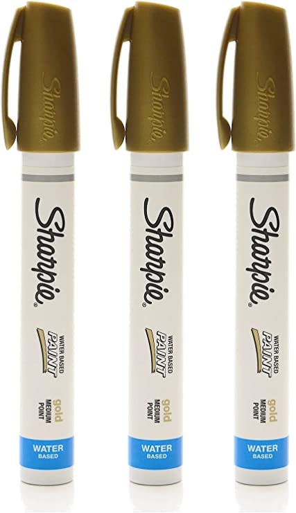 SHARPIE Water Based Poster Paint Marker, Medium Point, Metallic Gold, 3 Pack