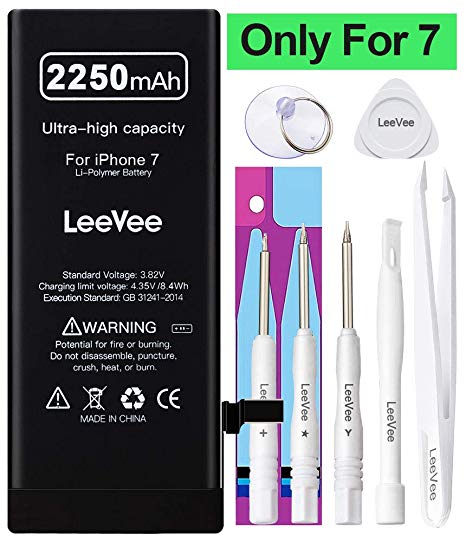 2250mAh High Capacity Replacement Battery Compatible with iPhone 7, LeeVee 0 Cycle Li-Polymer Replacement Battery with Repair Tools Kits, Adhesive Strips & Instructions