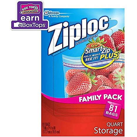 Ziploc Double Zipper Quart Storage Bags, 81 count