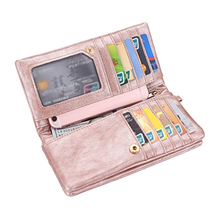 Realer Women's Wallet Clutch Small Purse PU Leather Double Zipper Card Holder Case