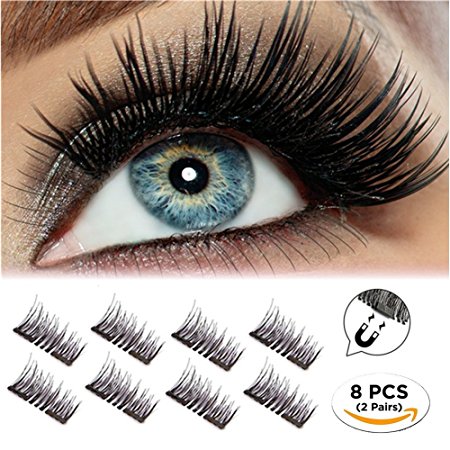 New Dual Magnetic Eyelashes, Ultra Thin Magnets, 3D Reusable Fiber, Upgraded 2 Pairs 8 Pieces