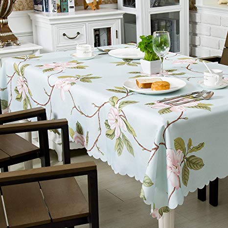 Hewaba Rectangle Printed Tablecloth - (60" x 104") Polyester Fabric Washable Table Cover, Seats 8-10 People, Wrinkle Free, Oil-Proof/Waterproof Tabletop Protector for Kitchen Dinning Party - Rose …