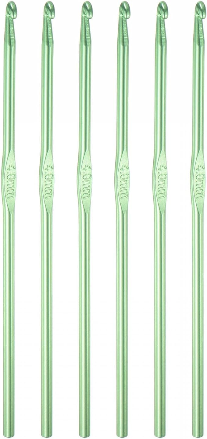 uxcell Aluminum Crochet Hook 4mm US Size G (Size 6) Knitting Needles for DIY Craft Yarn Green 6Pcs