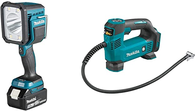 Makita DML812 18V LXT® Lithium-Ion Cordless L.E.D. Flashlight / Spotlight, Light Only & DMP180ZX 18V LXT Lithium-Ion Cordless Inflator, Tool Only