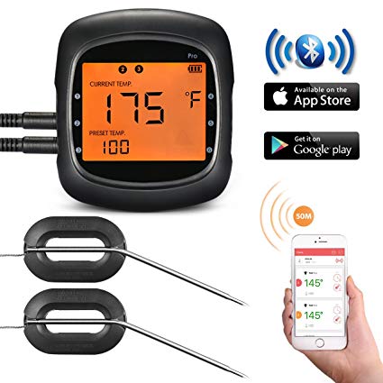 Meat Thermometer, TOPELEK Bluetooth BBQ Thermometer Grill Thermometer Large Backlit Display, Instant Reading, Magnetic Mounting, 2 Probes Included for Cooking, Kitchen, Food, Grill, BBQ, Steak, Turkey, Chicken etc.(Battery Included)