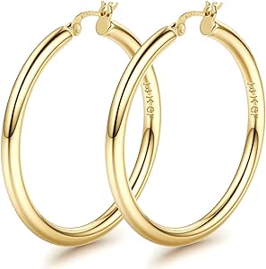 BESTEEL 14K Gold filled Chunky Hoop Earrings for Women 925 Sterling Silver Post Hollow Tube Hoops Earrings 4mm Thick Gold Hoop Earrings Hypoallergenic Lightweight Gold Large Hoop Earrings 25/30/40/50/60/70MM