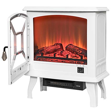 AKDY 20" White Finish Freestanding Log Fuel Bed 2 Setting Level Electric Fireplace Heater(20" White)