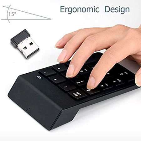 Numeric Keypad,Febite 18 Keys Wireless USB Number Pad Keyboard With 2.4G Mini USB Numeric Receiver for Laptop Desktop PC Notebook - Black