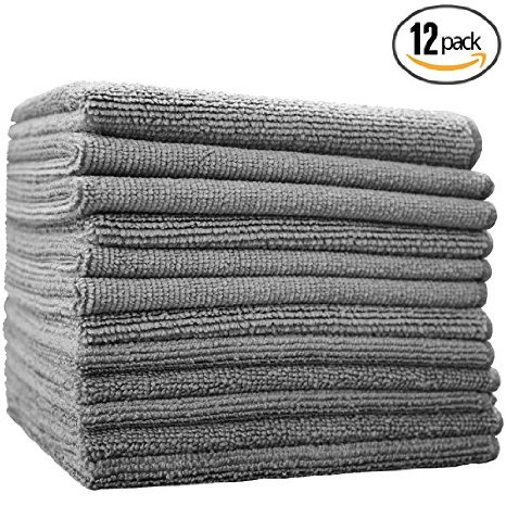 (12-Pack) 16 in. x 16 in. Commercial Grade All-Purpose Microfiber HIGHLY ABSORBENT, LINT-FREE, STREAK-FREE Cleaning Towels - THE RAG COMPANY (Grey)