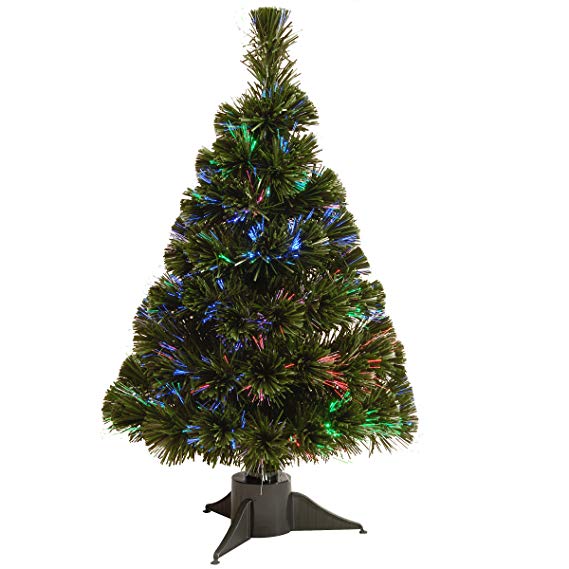 National Tree 24 Inch Fiber Optic Ice Tree in Green Stand with Multicolor Battery Operated LED Lights with Timer (SZI7-172-24B-1)