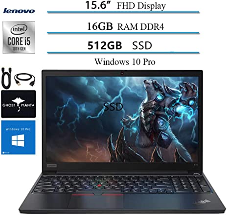 2020 Lenovo ThinkPad E15 15.6” FHD Business Laptop Computer, 10th gen Intel i5-10210U (up to 4.20GHz,Beat i7-8550u), 16GB RAM, 512GB SSD, WiFi HDMI Win10 Pro w/Ghost Manta Accessories