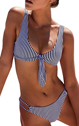 BMJL Women's Sexy Detachable Padded Cutout Push Up Striped Bikini Set Two Piece Swimsuit