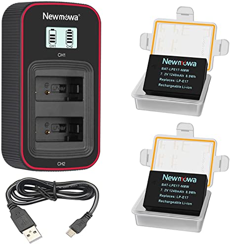 Newmowa LP-E17 Replacement Battery (2 Pack) and Smart LCD Display Dual USB Charger Kit for Canon EOS M3 M5 M6 EOS RP 77D 200D 750D 760D 800D Rebel SL3 T6i T6s T7i 8000D Kiss X8i Digital Cameras