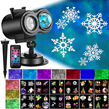 2-in-1 Night Light Projector Water Wave with Moving Patterns LED Landscape Lights Waterproof Outdoor Indoor Xmas Theme Party Yard Garden Holiday Decorations, 12 Slides 10 Colors