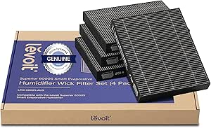 LEVOIT 4-Pack Replacement Filters for Superior 6000S Smart Evaporative Humidifier, Captures Large Particles & Minerals, Extends Filter Life up to 6 Months, Grey