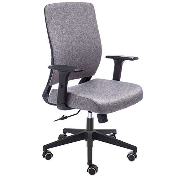 TOPSKYMid-Back Ergonomic Fabric Office Chair with Adjustable Arm and Lumbar Support (Gray Fabric)