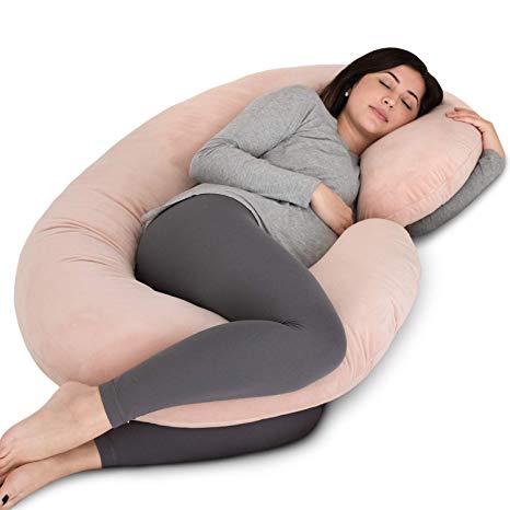 PharMeDoc Pregnancy Pillow with Velvet Cover, C Shaped Full Body Pillow (Champagne Pink)