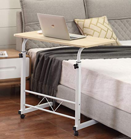 Akway Mobile Laptop Desk Cart 23.6 x 15.7 inch Height Adjustable Rolling Cart Notebook Computer Stand Bed Table for Eating and Laptops, White Maple