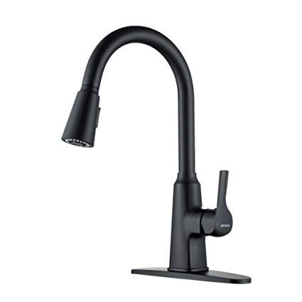 Single Handle Matte Black-Kitchen-Sink-Faucet-Pull-Out-Sprayer