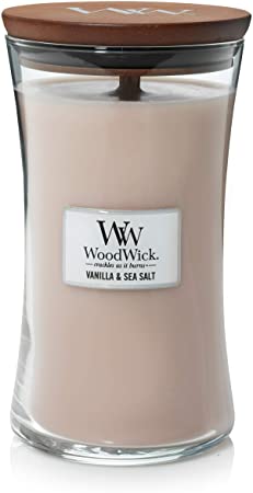 WoodWick Scented Candle with Pluswick Innovation, Paraffin Vanilla & Sea Salt, Large Hourglass