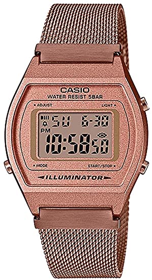 Casio B640WMR-5AV Men's Vintage Rose Gold Tone Stainless Steel Mesh Band Classic LCD Digital Watch