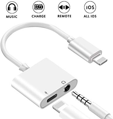 Headphone Adapter Jack AUX Audio Compatible with iPhone 7/7Plus/X/XS/XR/8/8Plus Car Charger 3.5mm Dongle Earphone Connector Adapter 2 in 1 Cable Charging and Cable Compatible Support for iOS 12