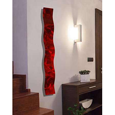 Red 3D Abstract Metal Wall Art Sculpture Wave - Modern Home Décor by Jon Allen - 46.5" x 6"