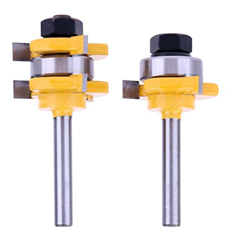 Yakamoz 1/4 Inch Shank Tongue and Groove Router Bit Set 3/4" Stock 3 Teeth T Shape Wood Milling Cutter Woodworking Tool
