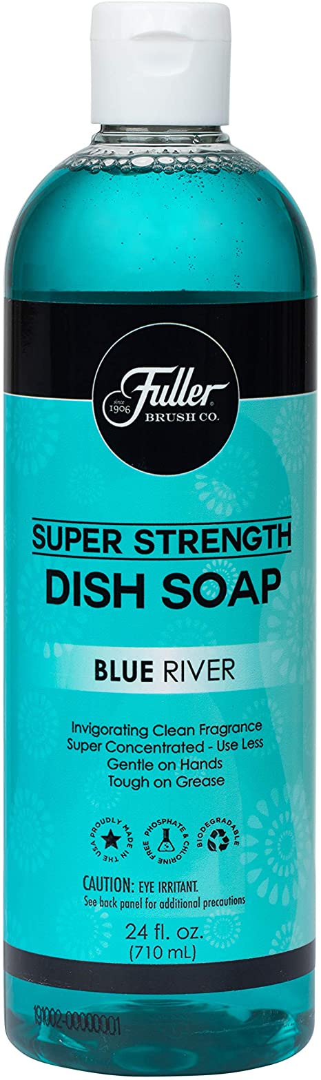 Fuller Brush Super Strength Dish Soap – Economical – Use Much Less – for Dishes, Glasses, Silverware, Utensils, Pots, Pans, Countertops, Tables – Invigorating Fragrance (Blue River)
