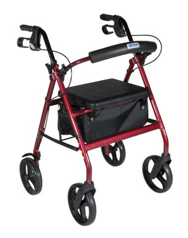 R728RD - Aluminum Rollator with Fold Up and Removable Back Support and Padded Seat, Red